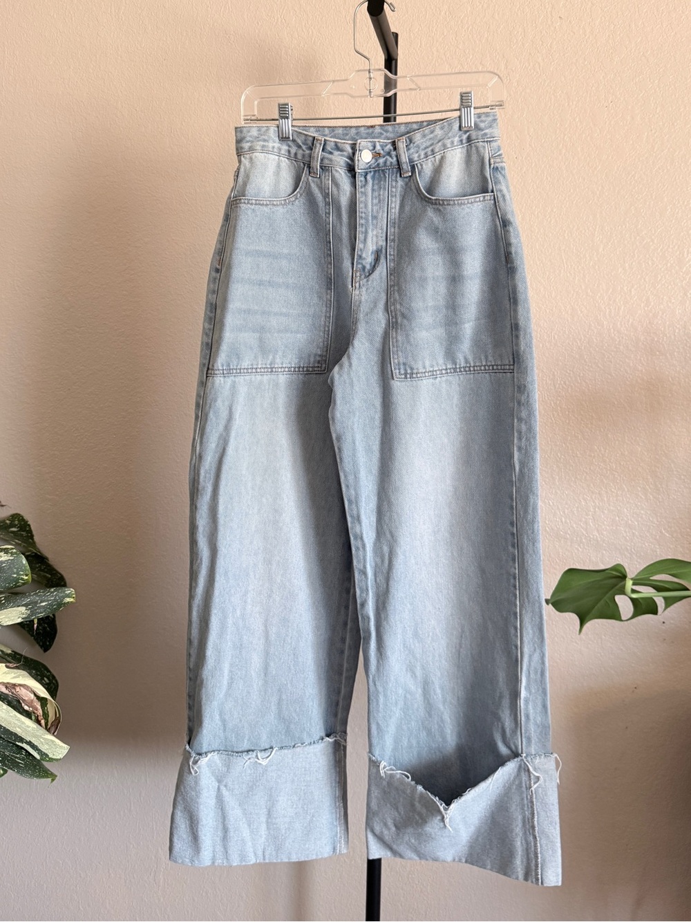 Le Lis Cuffed Hem Light Blue High-Rise Wide Leg Jeans